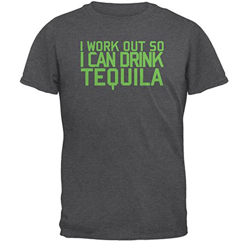 Work Out Drink Tequila Mens T Shirt Men's T-Shirts Old Glory 2XL Grey 