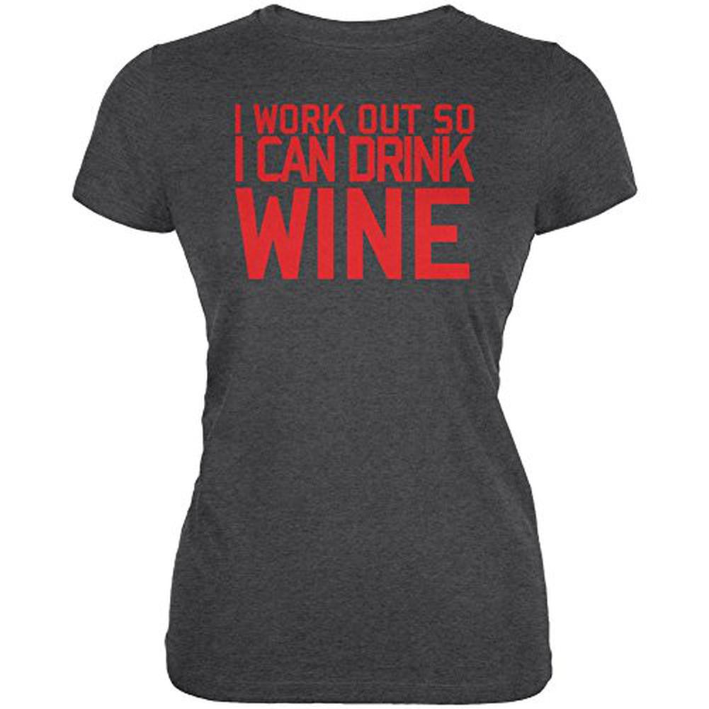 Work Out Drink Wine Juniors Soft T Shirt Juniors T-Shirts Old Glory 2XL Black 