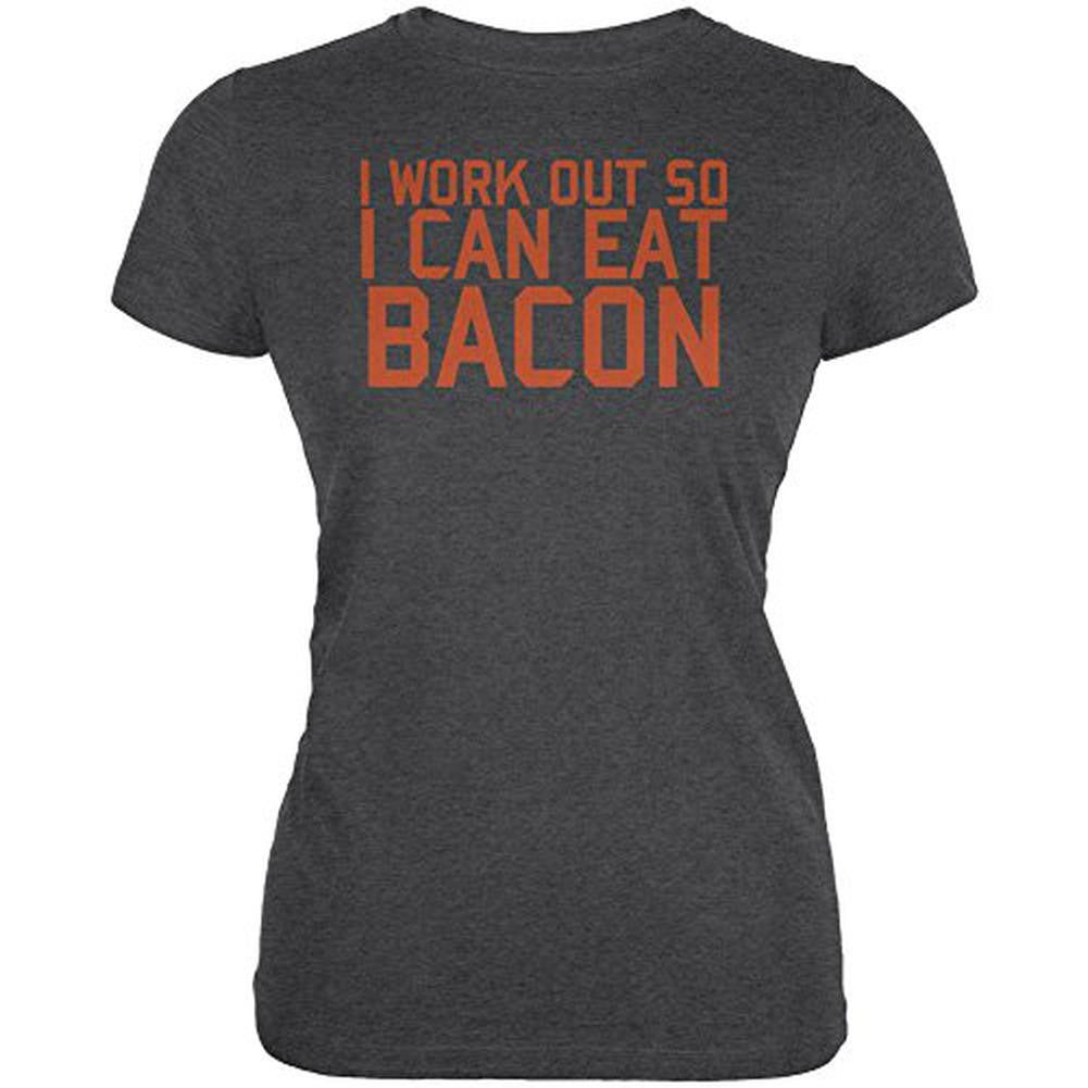 Work Out Eat Bacon Juniors Soft T Shirt Juniors T-Shirts Old Glory 2XL Black 