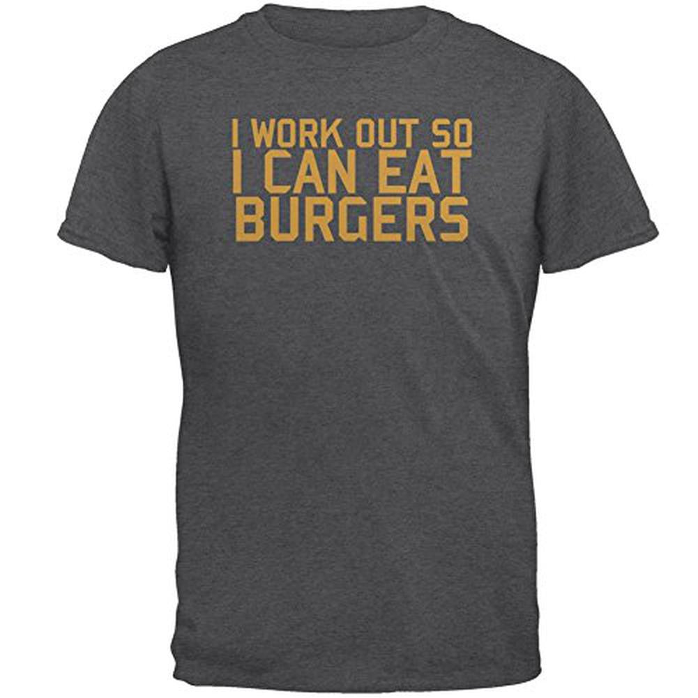 Work Out Eat Burgers Mens T Shirt Men's T-Shirts Old Glory 2XL Grey 