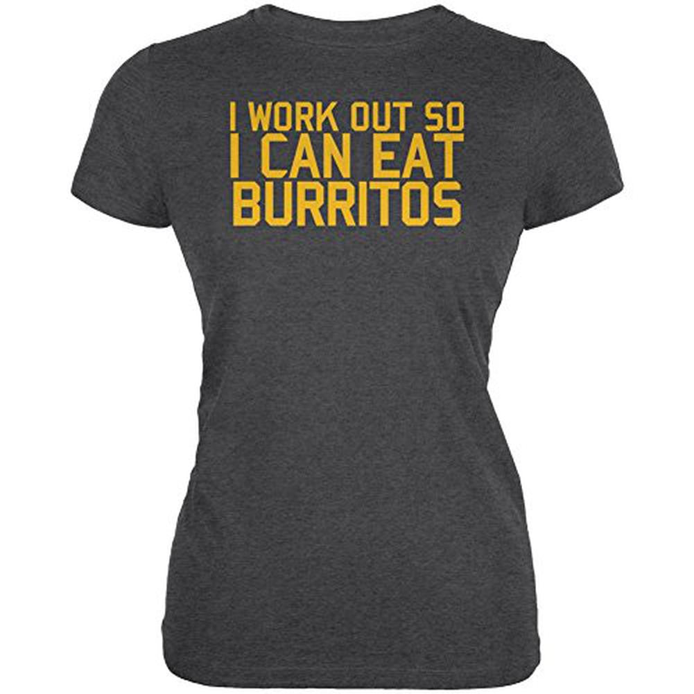 Work Out Eat Burritos Juniors Soft T Shirt Juniors T-Shirts Old Glory 2XL Black 