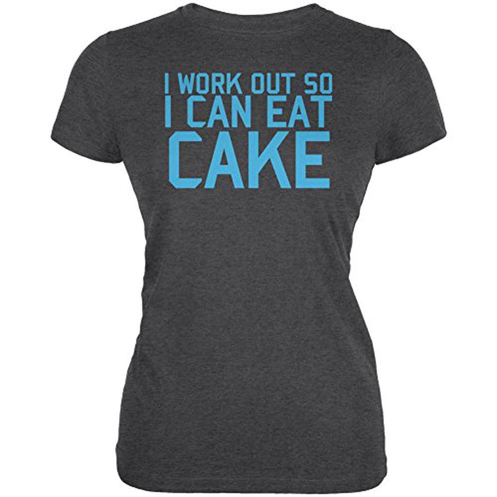 Work Out Eat Cake Juniors Soft T Shirt Juniors T-Shirts Old Glory 2XL Black 