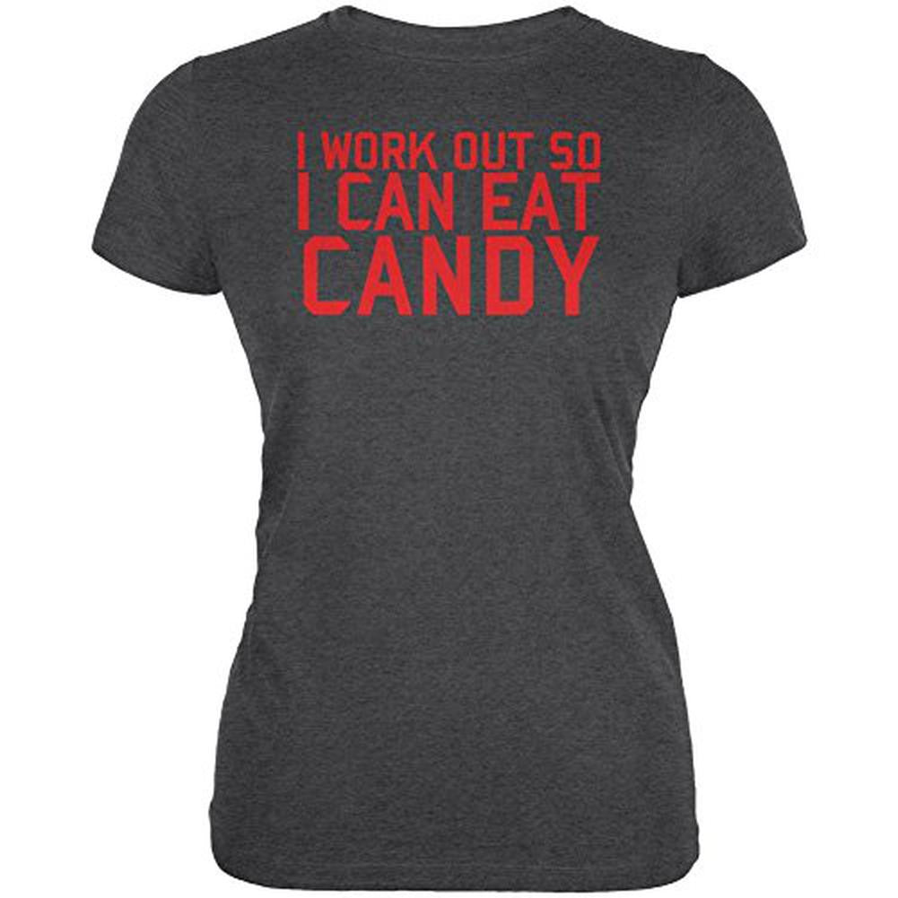 Work Out Eat Candy Juniors Soft T Shirt Juniors T-Shirts Old Glory 2XL Black 