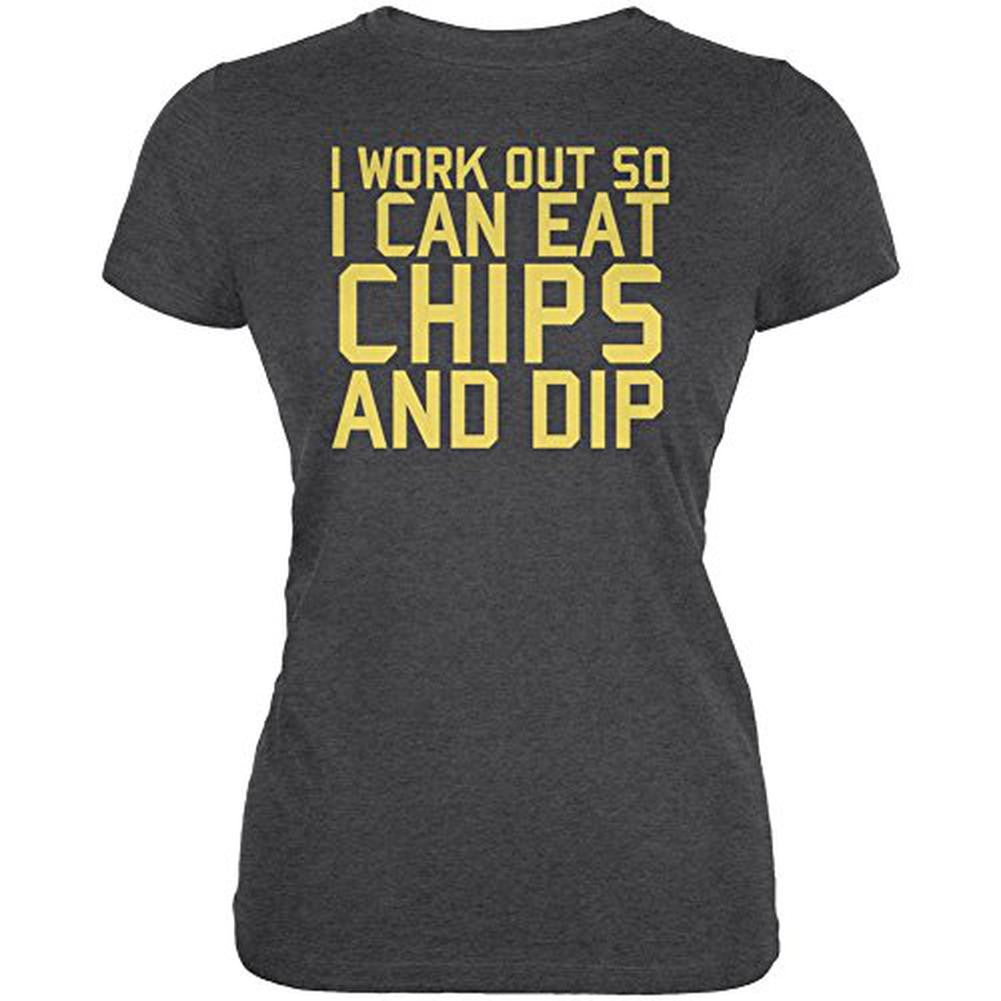 Work Out Eat Chips and Dip Juniors Soft T Shirt Juniors T-Shirts Old Glory 2XL Black 