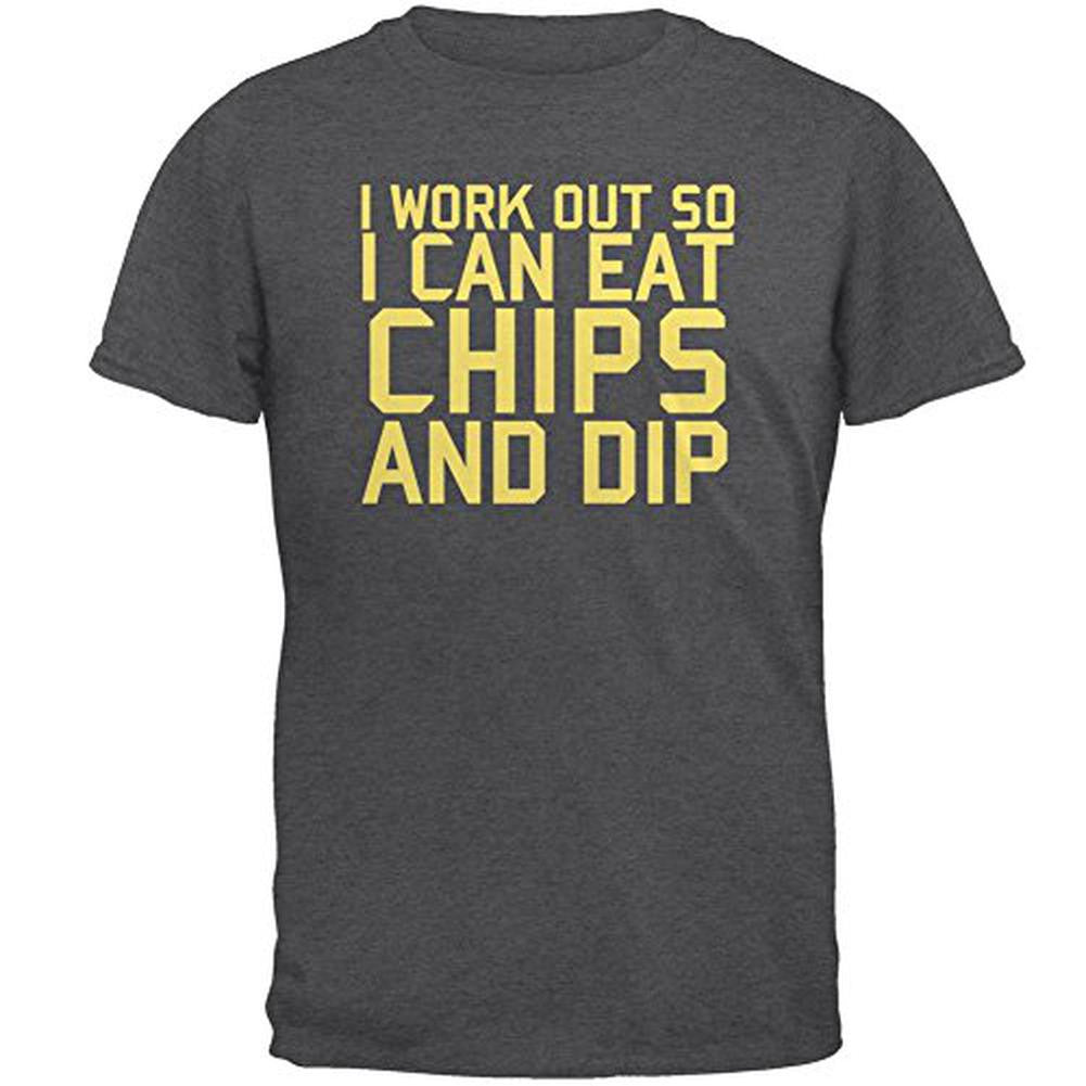 Work Out Eat Chips and Dip Mens T Shirt Men's T-Shirts Old Glory 2XL Grey 