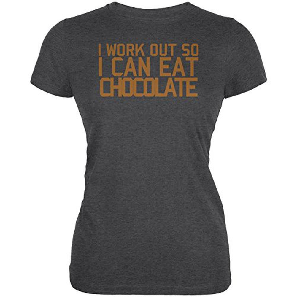 Work Out Eat Chocolate Juniors Soft T Shirt Juniors T-Shirts Old Glory 2XL Black 