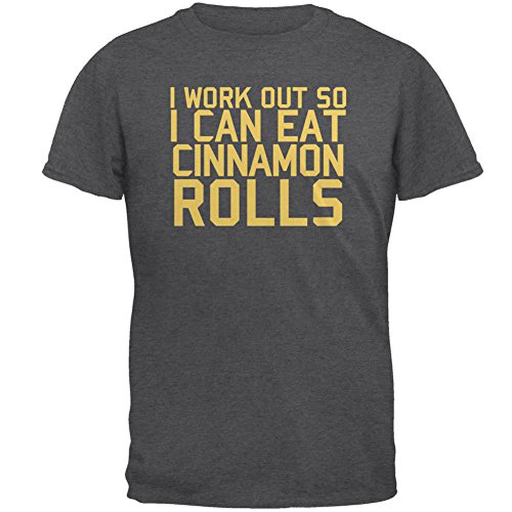 Work Out Eat Cinnamon Rolls Mens T Shirt Men's T-Shirts Old Glory 2XL Grey 