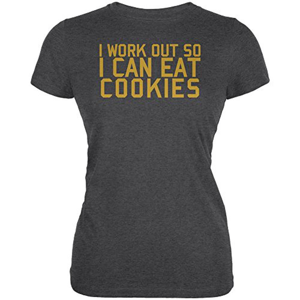 Work Out Eat Cookies Juniors Soft T Shirt Juniors T-Shirts Old Glory 2XL Black 