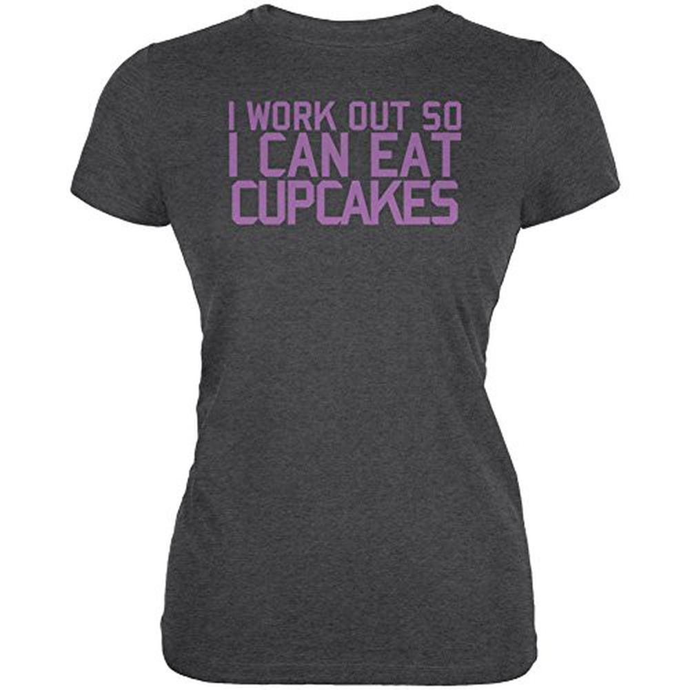 Work Out Eat Cupcakes Juniors Soft T Shirt Juniors T-Shirts Old Glory 2XL Black 