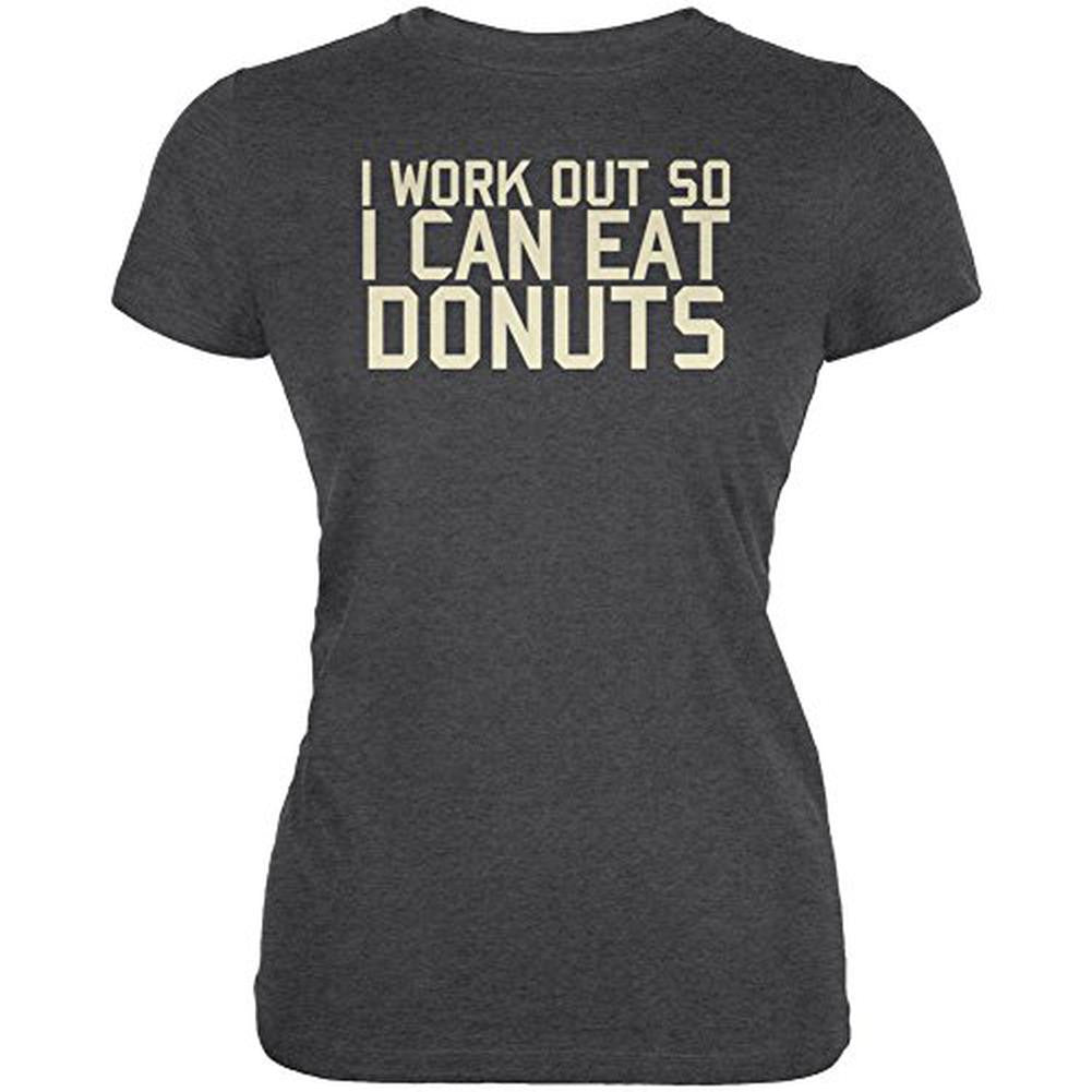 Work Out Eat Donuts Juniors Soft T Shirt Juniors T-Shirts Old Glory 2XL Black 