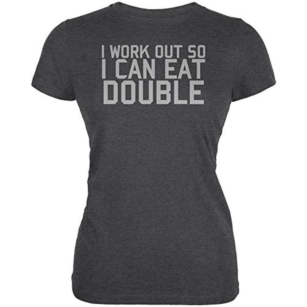 Work Out Eat Double Juniors Soft T Shirt Juniors T-Shirts Old Glory 2XL Black 