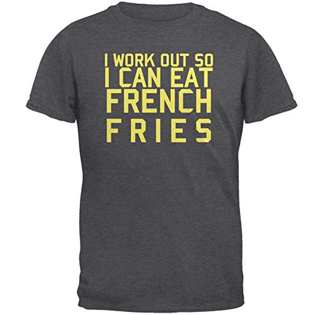 Work Out Eat French Fries Mens T Shirt Men's T-Shirts Old Glory 2XL Grey 