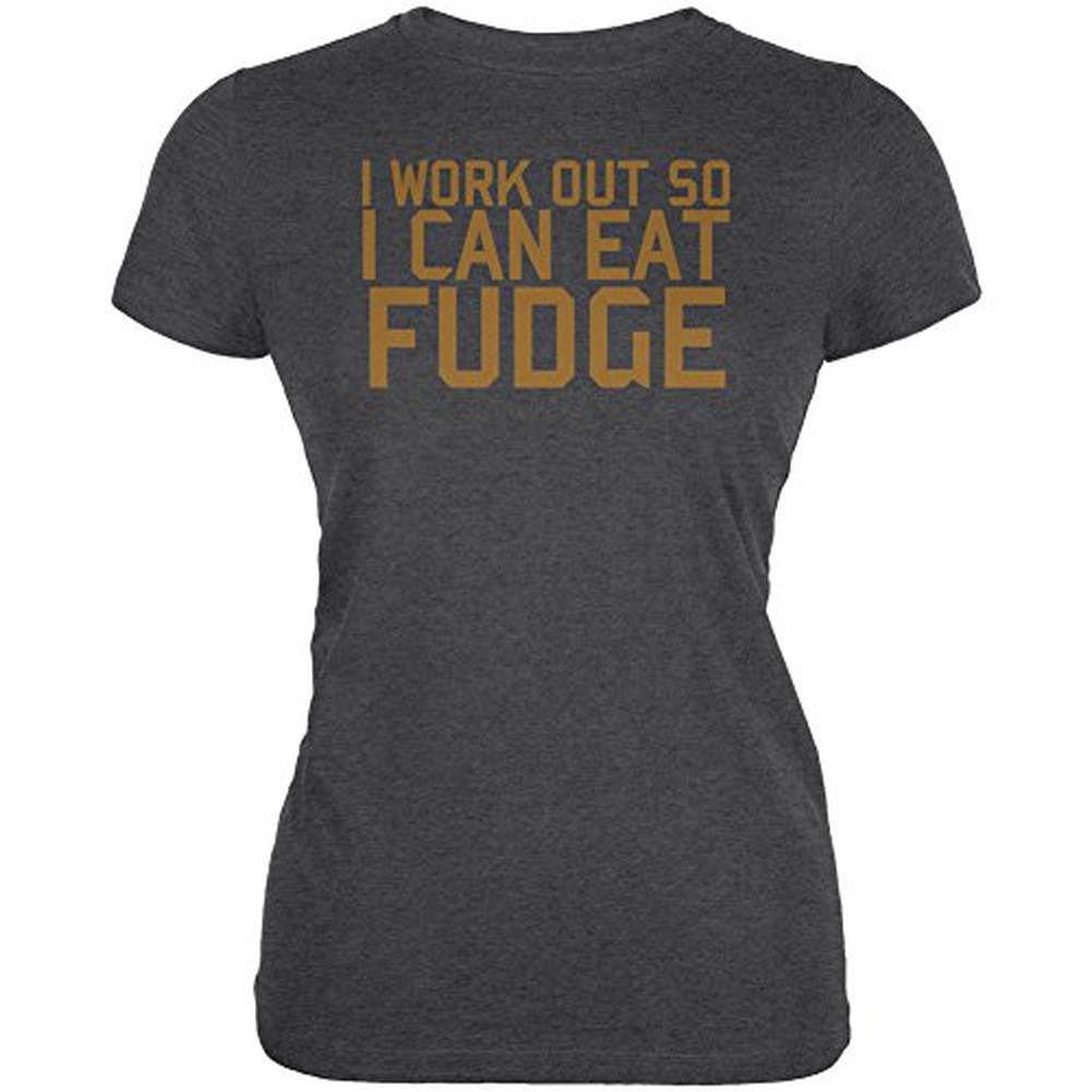 Work Out Eat Fudge Juniors Soft T Shirt Juniors T-Shirts Old Glory 2XL Black 