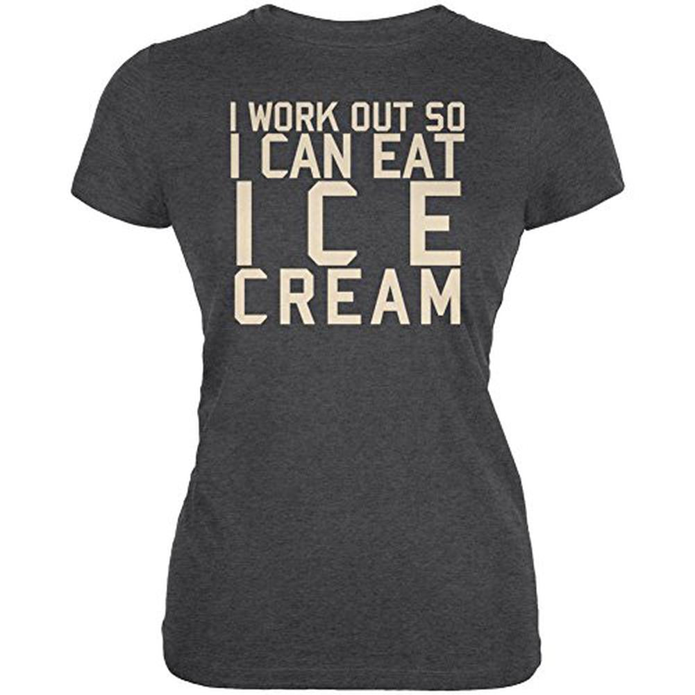 Work Out Eat Ice Cream Juniors Soft T Shirt Juniors T-Shirts Old Glory 2XL Black 