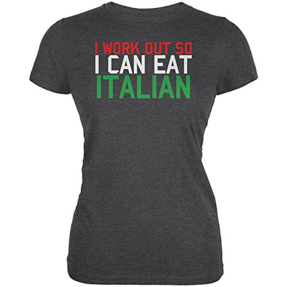 Work Out Eat Italian Juniors Soft T Shirt Juniors T-Shirts Old Glory 2XL Black 