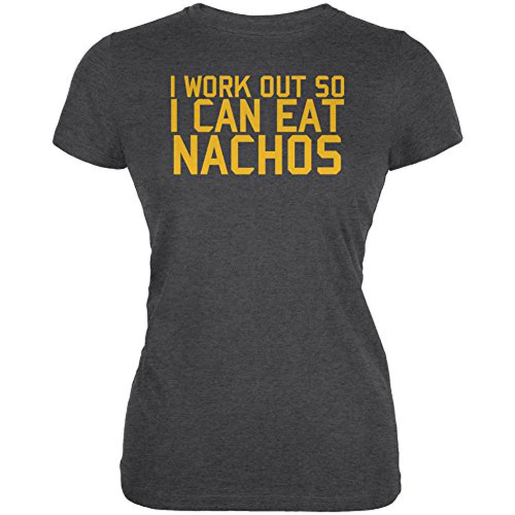 Work Out Eat Nachos Juniors Soft T Shirt Juniors T-Shirts Old Glory 2XL Black 