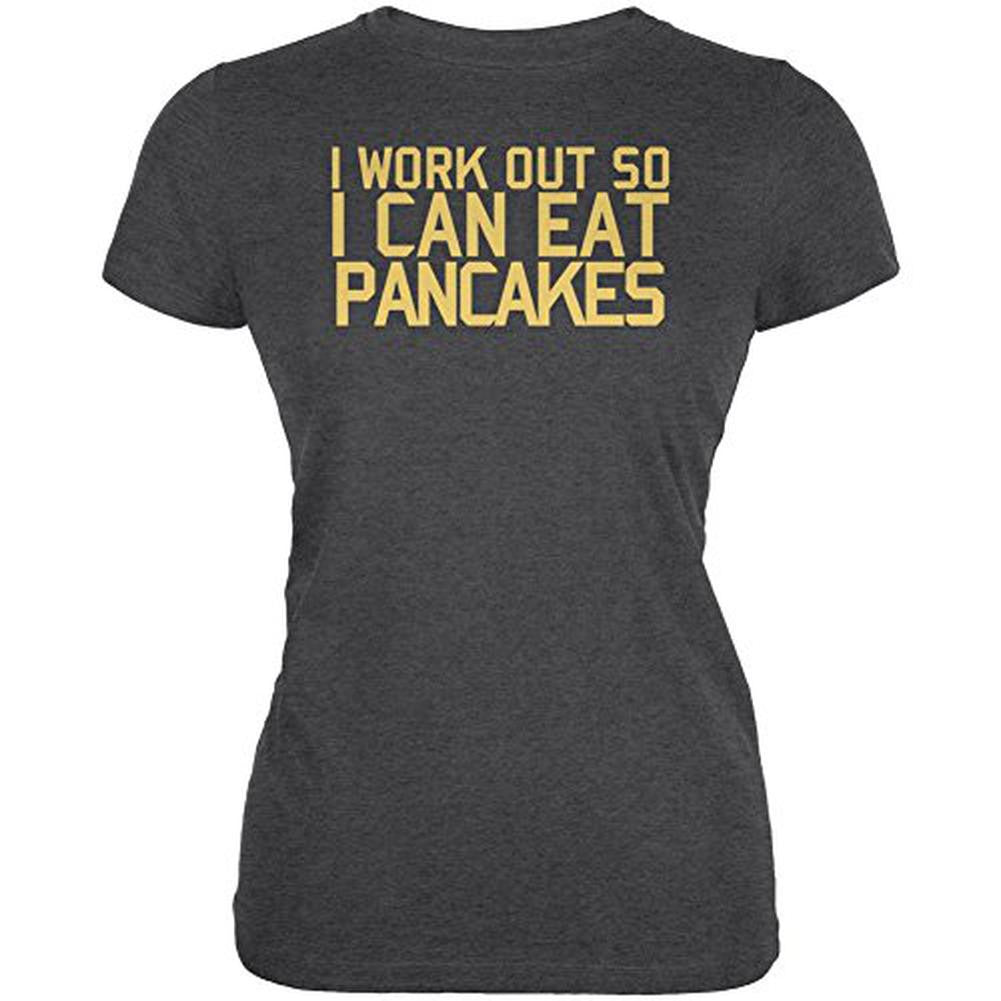 Work Out Eat Pancakes Juniors Soft T Shirt Juniors T-Shirts Old Glory 2XL Black 