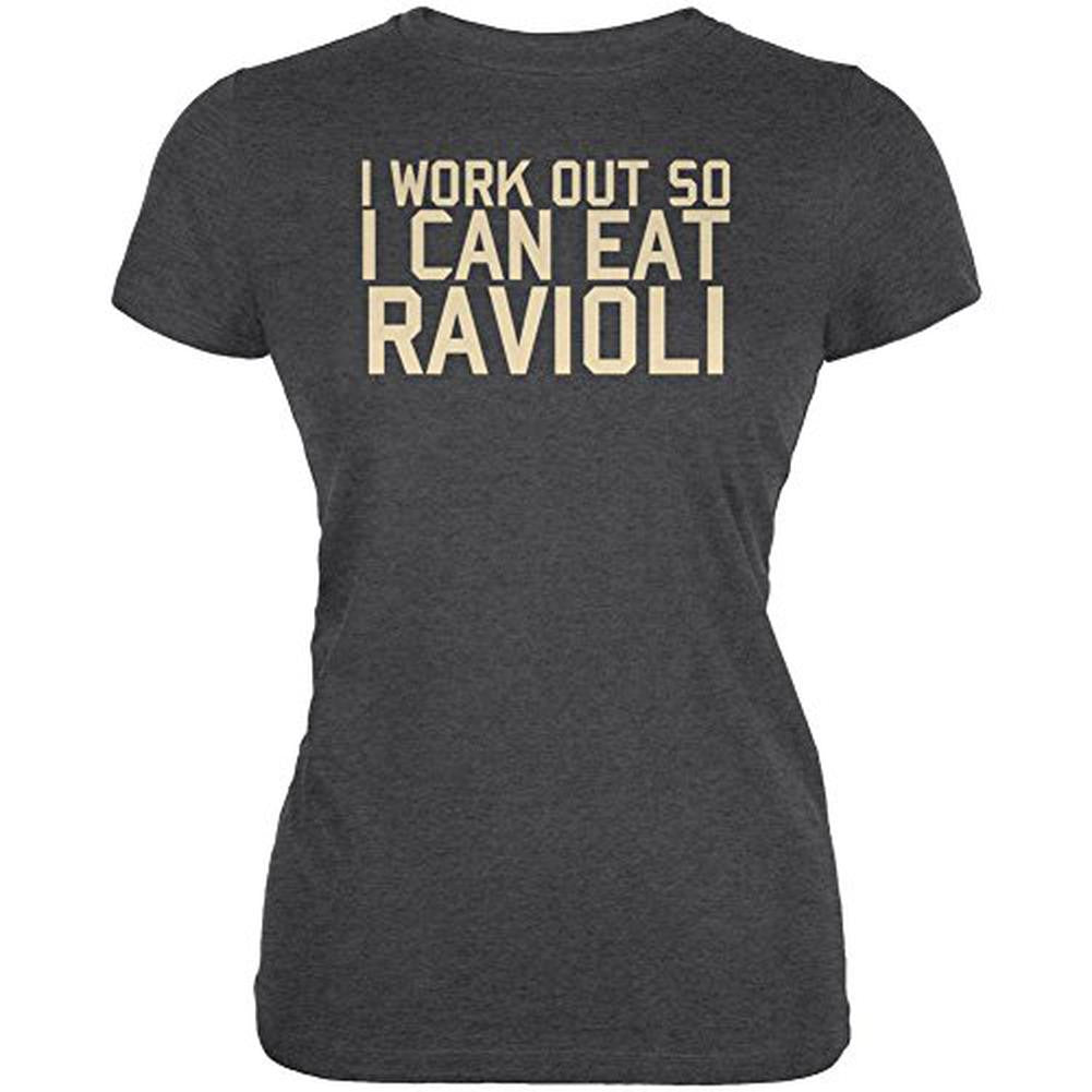 Work Out Eat Ravioli Juniors Soft T Shirt Juniors T-Shirts Old Glory 2XL Black 