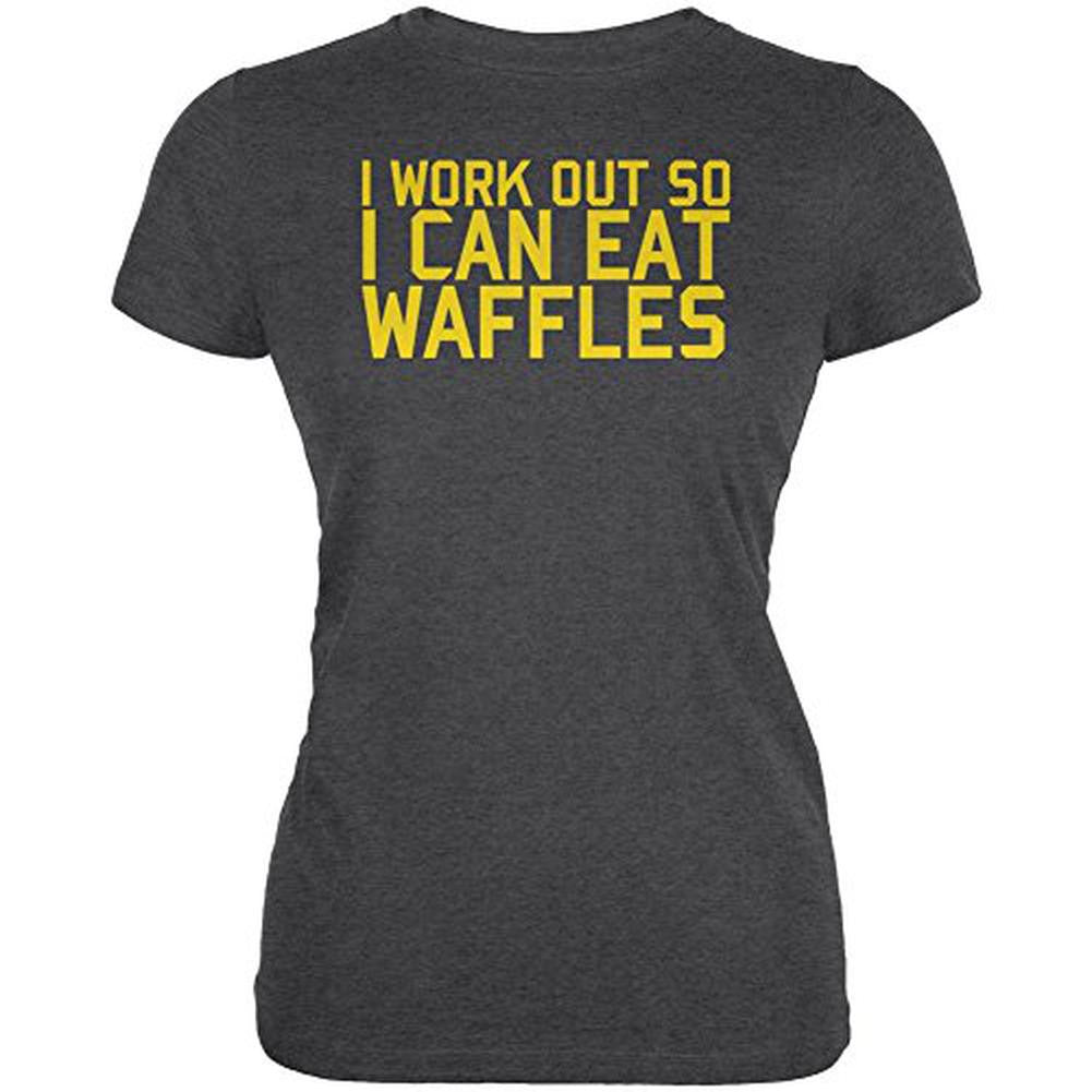 Work Out Eat Waffles Juniors Soft T Shirt Juniors T-Shirts Old Glory 2XL Black 