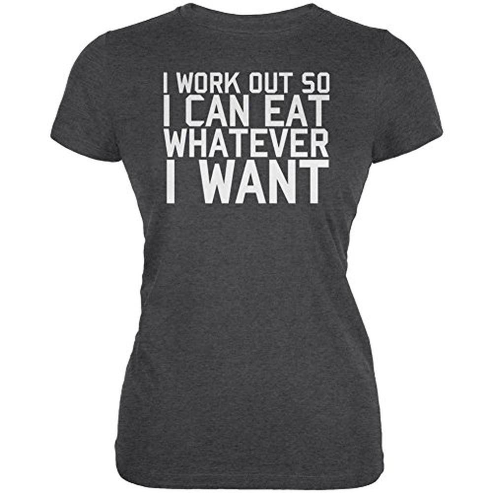 Work Out Eat Whatever I Want Juniors Soft T Shirt Juniors T-Shirts Old Glory 2XL Black 