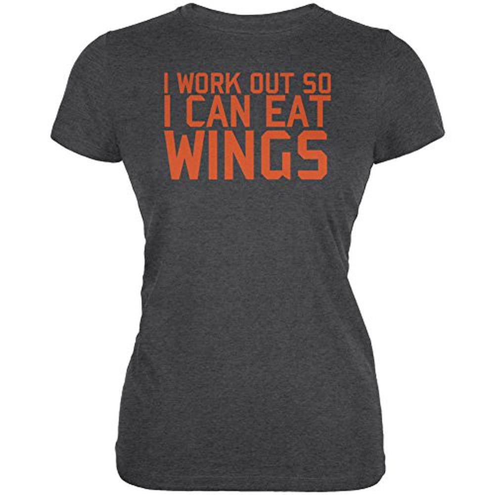 Work Out Eat Wings Juniors Soft T Shirt Juniors T-Shirts Old Glory 2XL Black 