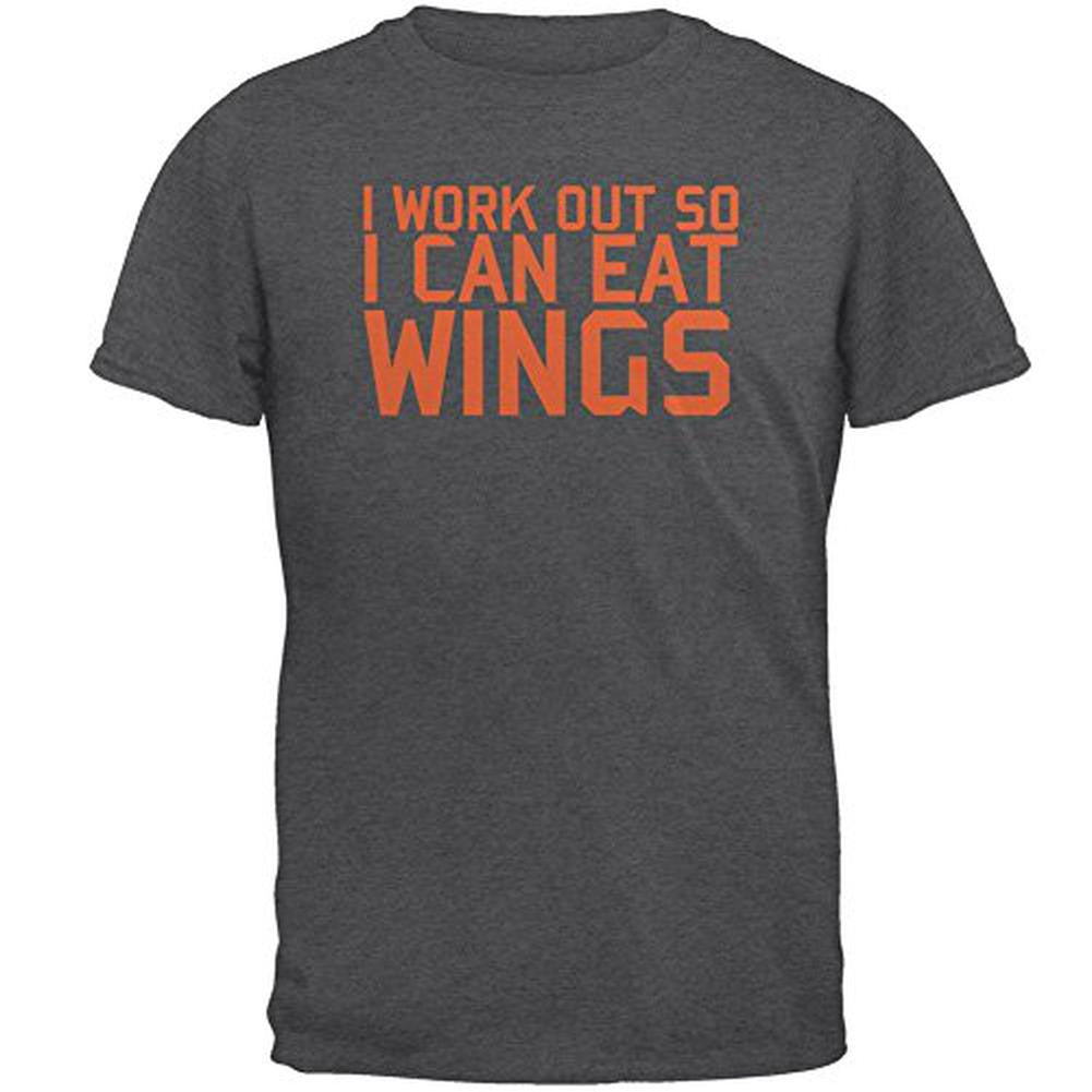 Work Out Eat Wings Mens T Shirt Men's T-Shirts Old Glory 2XL Grey 