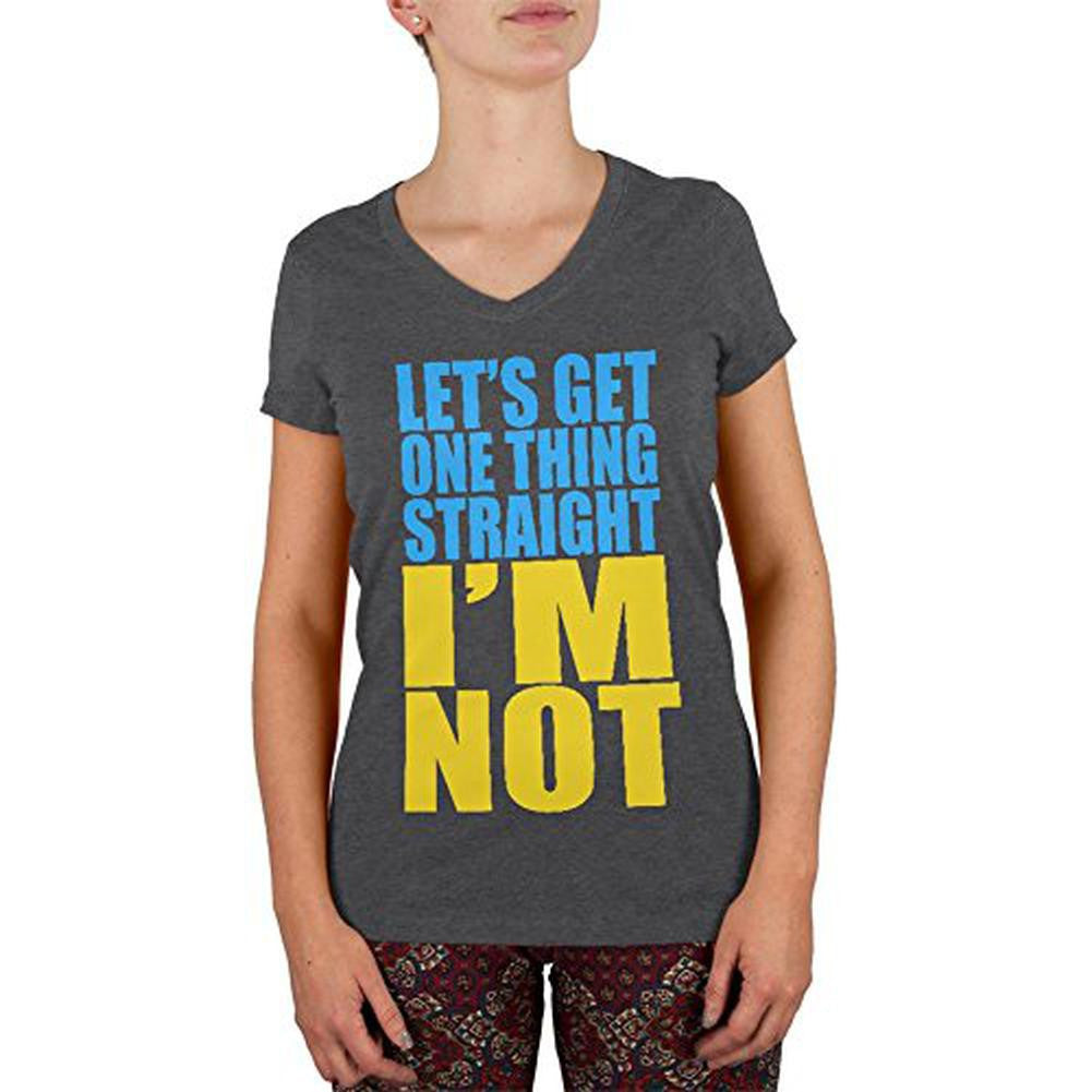 I'm Not Straight LGBT Juniors V-Neck T Shirt Juniors T-Shirts Old Glory 2XL Grey 