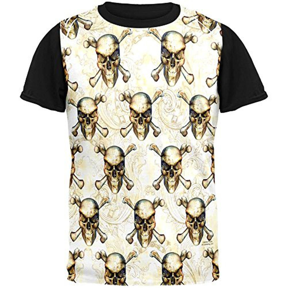 Skull & Crossbones Pattern All Over Mens Black Back T Shirt Men's T-Shirts Old Glory SM Multi 