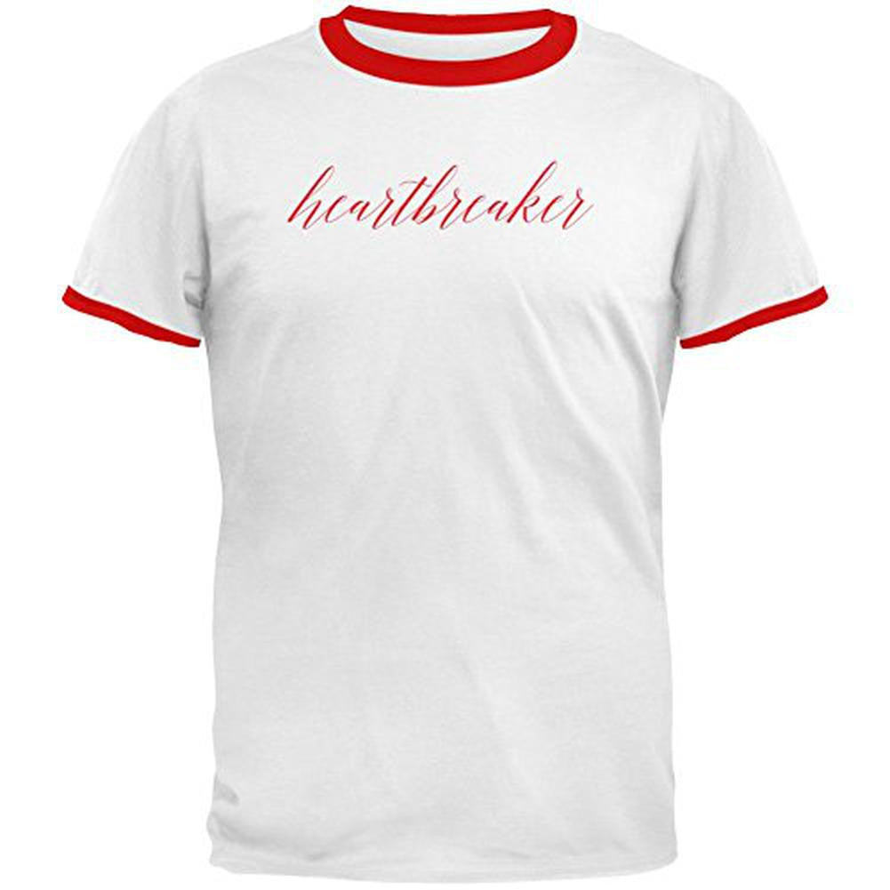 Heartbreaker Red Script Mens Ringer T Shirt Men's T-Shirts Old Glory LG White 