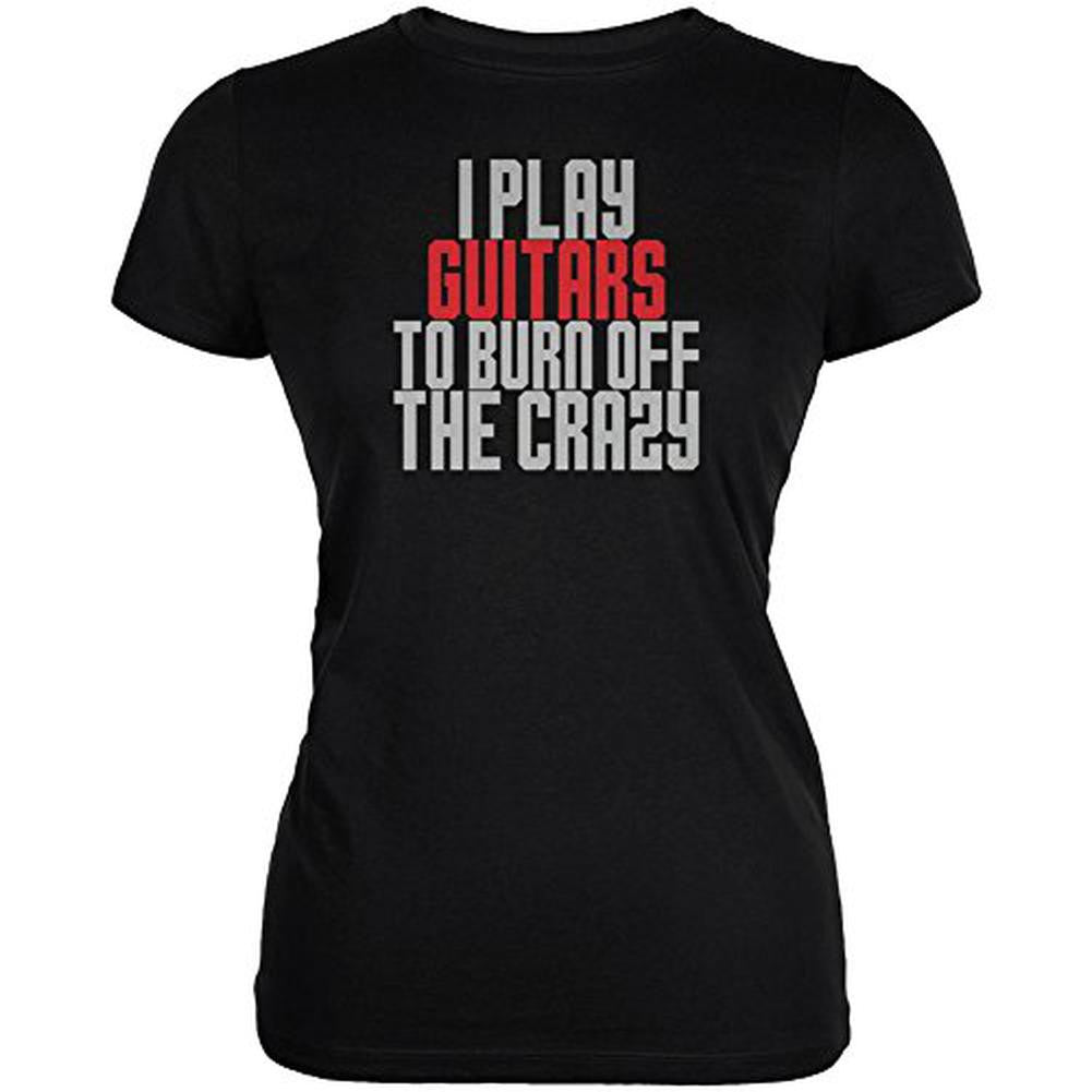 Play Guitars Burn Crazy Juniors Soft T Shirt Juniors T-Shirts Old Glory 2XL Black 