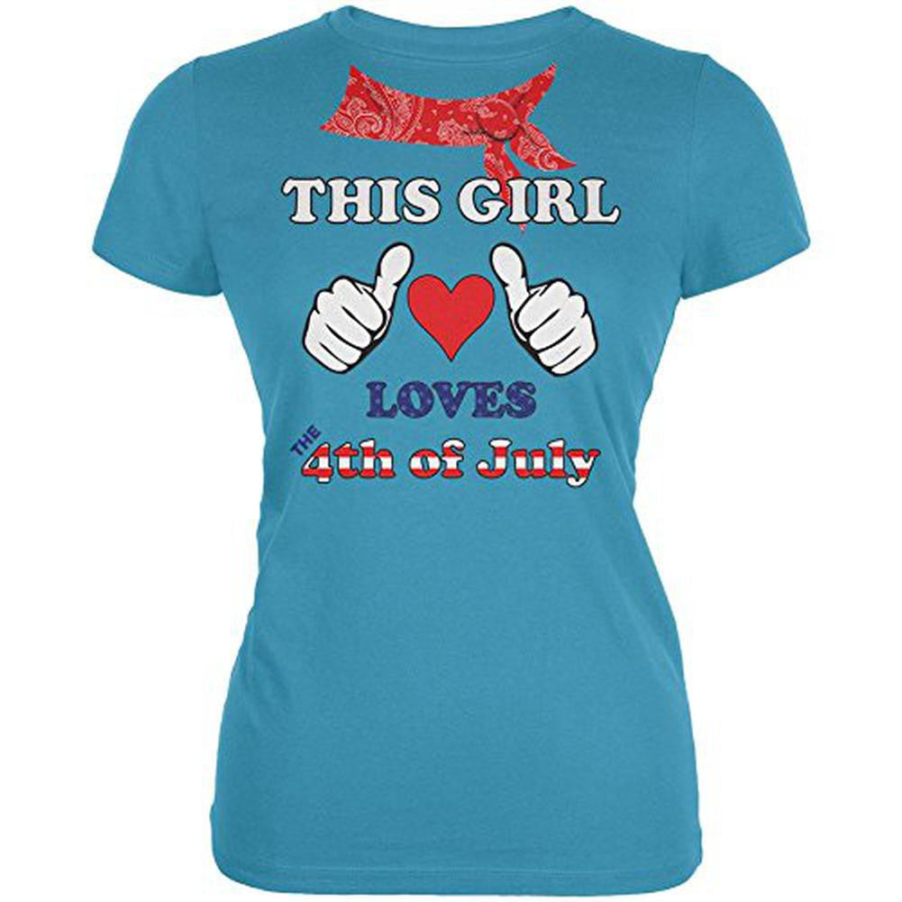 This Girl Loves the 4th of July Juniors Soft T Shirt Juniors T-Shirts Old Glory LG Blue 