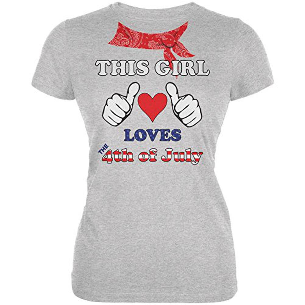 This Girl Loves the 4th of July Juniors Soft T Shirt Juniors T-Shirts Old Glory 2XL Grey 