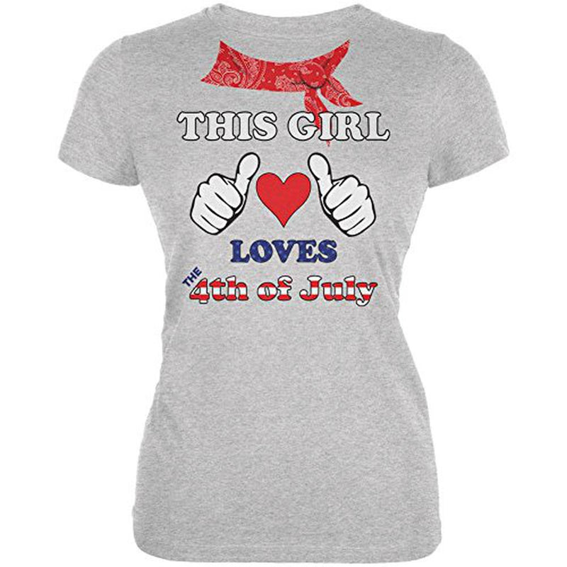 This Girl Loves the 4th of July Juniors Soft T Shirt Juniors T-Shirts Old Glory 2XL Grey 