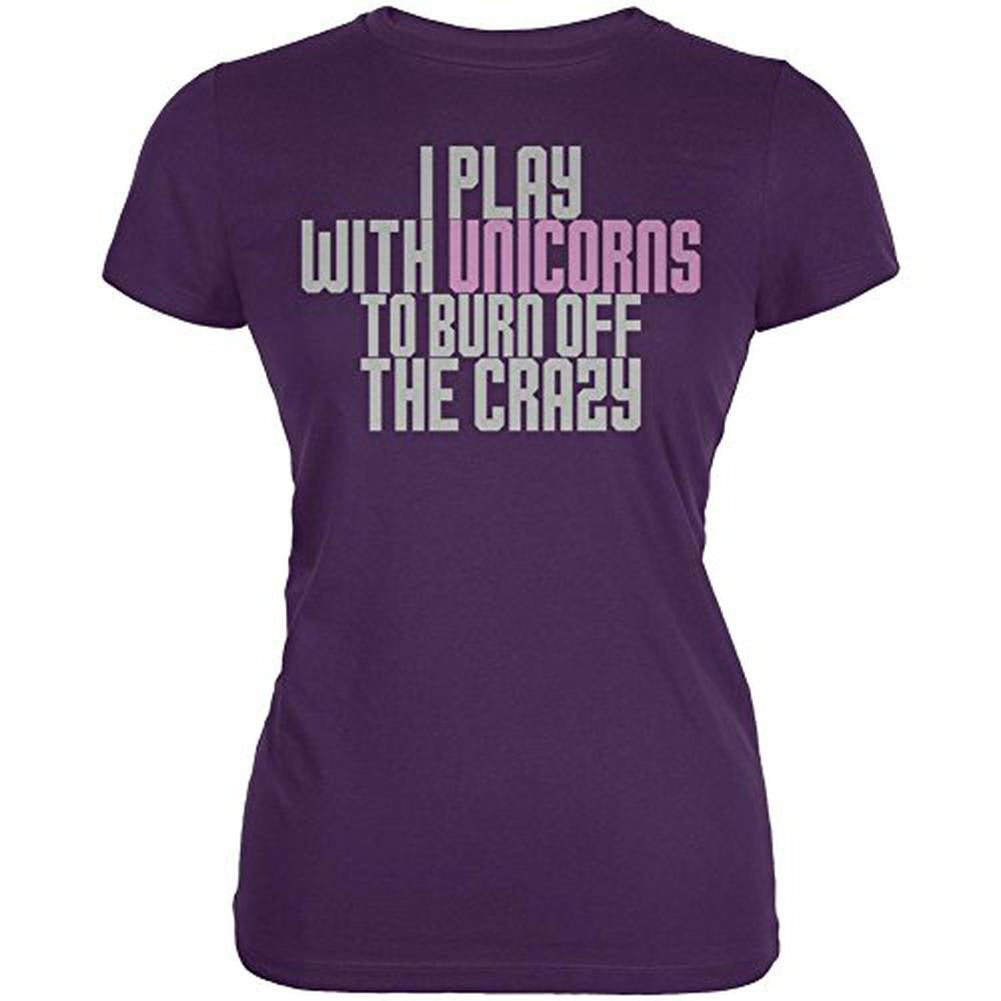 Play With Unicorns Burn Crazy Juniors Soft T Shirt Juniors T-Shirts Old Glory 2XL Purple 