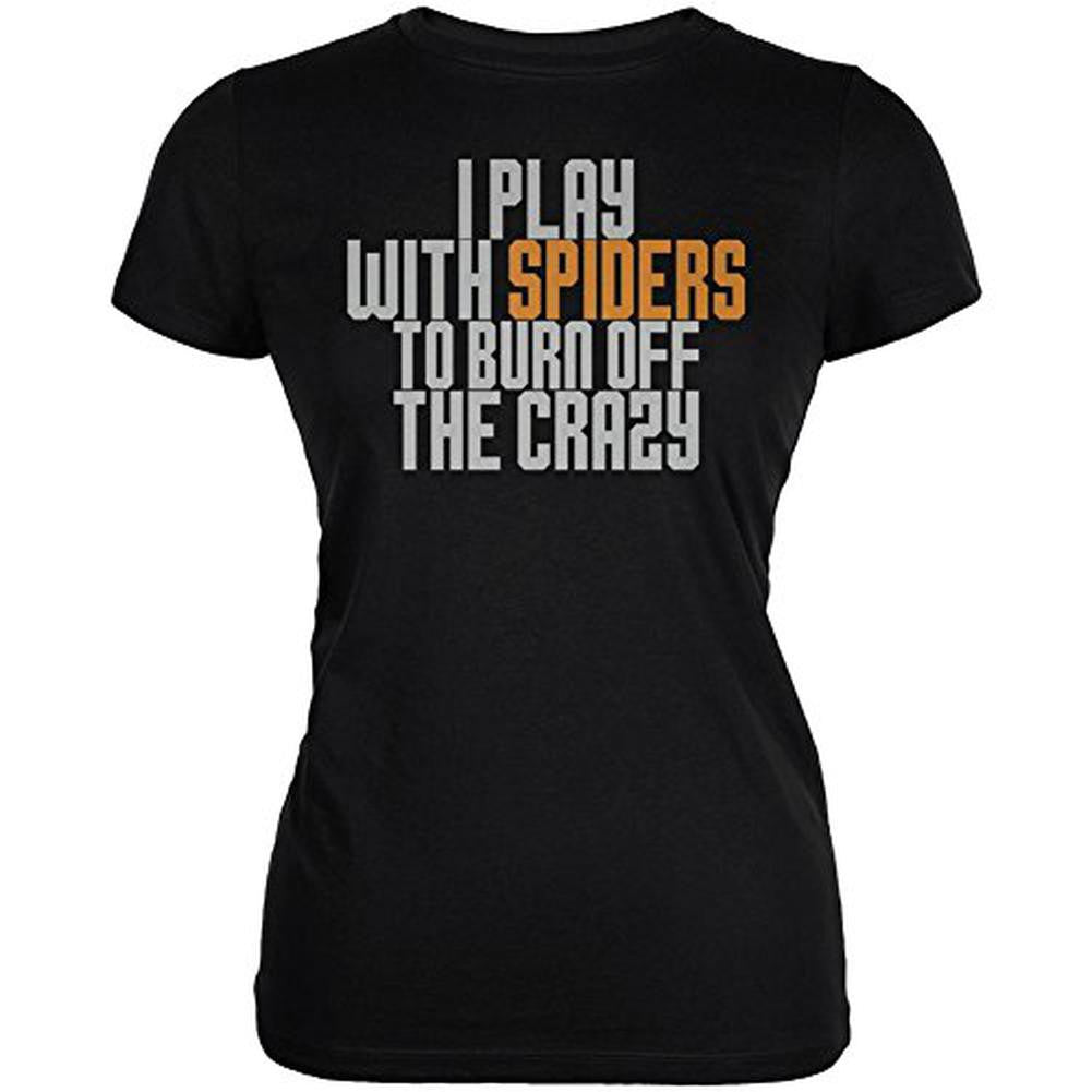 Play With Spiders Burn Crazy Juniors Soft T Shirt Juniors T-Shirts Old Glory 2XL Black 