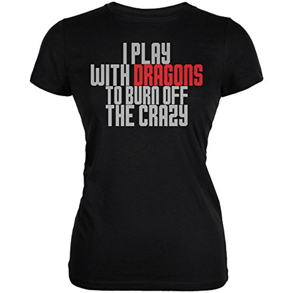 Play With Dragons Burn Crazy Juniors Soft T Shirt Juniors T-Shirts Old Glory 2XL Black 