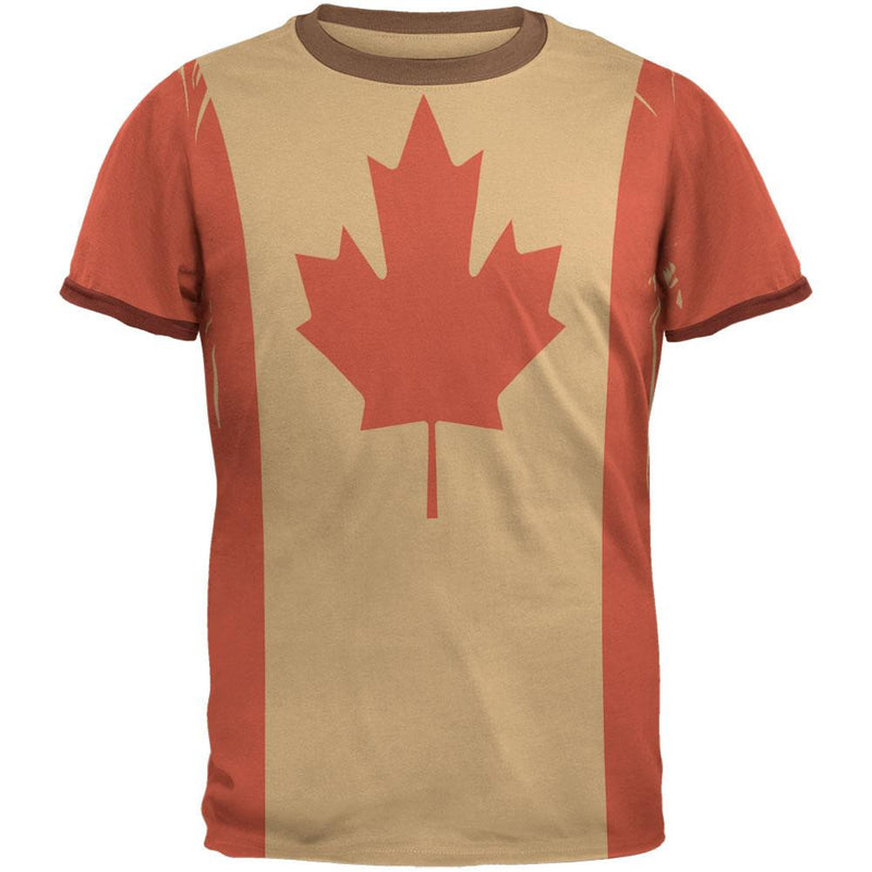 Canadian Canada Flag Mens Ringer T Shirt Men's T-Shirts Old Glory 2XL Brown 