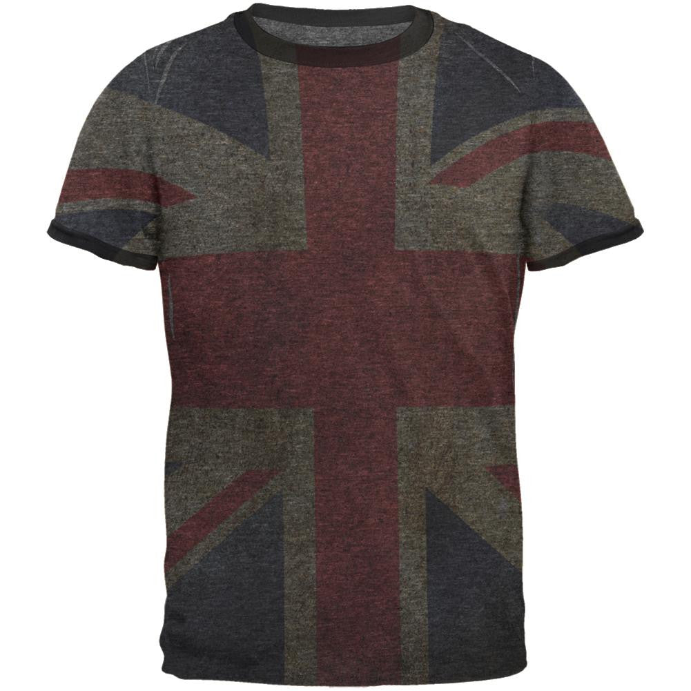 British Flag Union Jack Grunge Mens Ringer T Shirt Men's T-Shirts Old Glory 2XL Black 