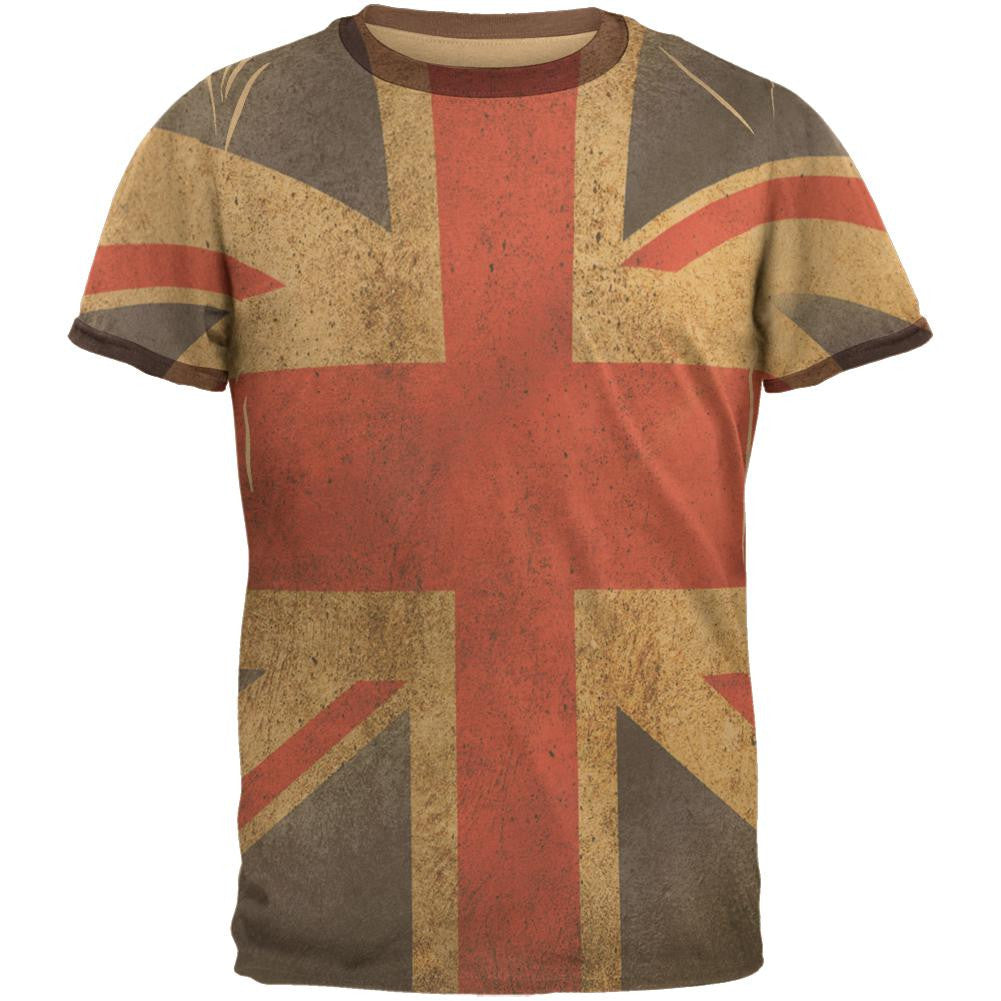 British Flag Union Jack Grunge Mens Ringer T Shirt Men's T-Shirts Old Glory 2XL Brown 