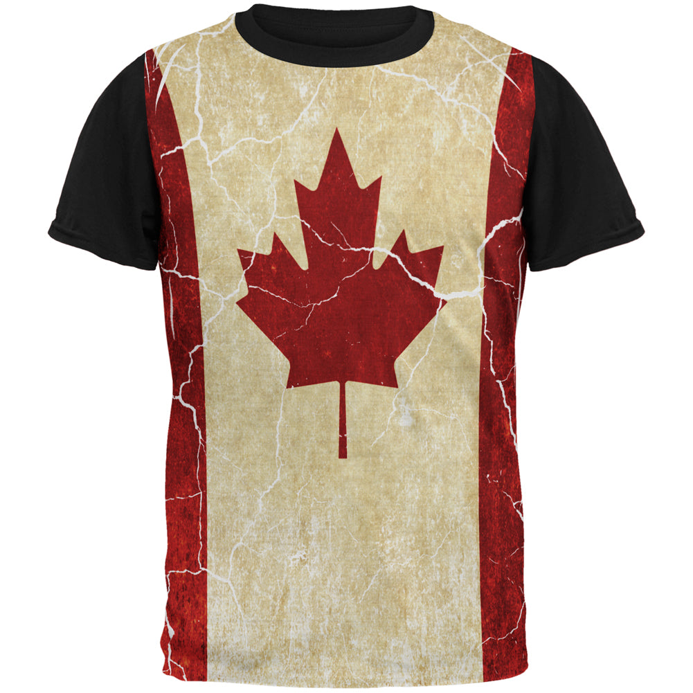 Canadian Flag Grunge Distressed All Over Mens Black Back T Shirt Men's T-Shirts Old Glory SM Multi 