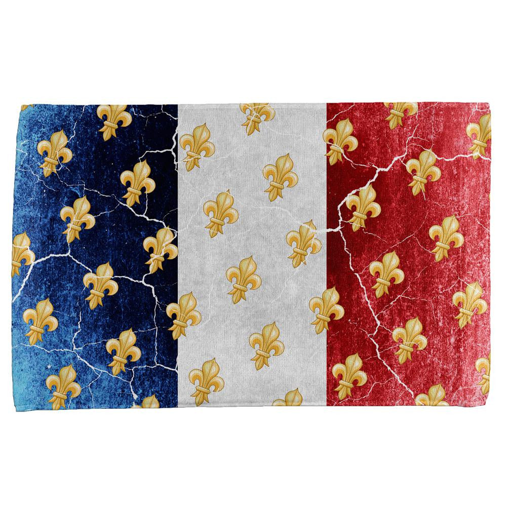 French Flag Grunge Distressed Fleur De Lis All Over Hand Towel Hand Towel Old Glory OS Multi 