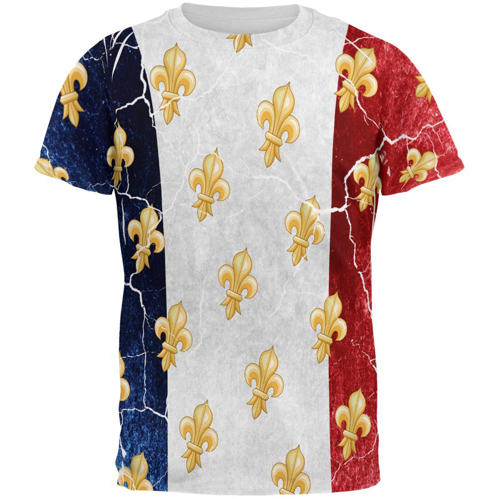 French Flag Grunge Distressed Fleur De Lis All Over Mens T Shirt Men's T-Shirts Old Glory 2XL Multi 