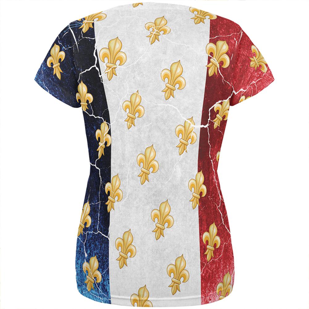 French Flag Grunge Distressed Fleur De Lis All Over Womens T Shirt Women's T-Shirts Old Glory   