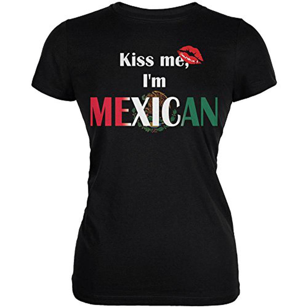 Cinco De Mayo - Kiss Me I'm Mexican Juniors Soft T Shirt Juniors T-Shirts Old Glory SM Black 