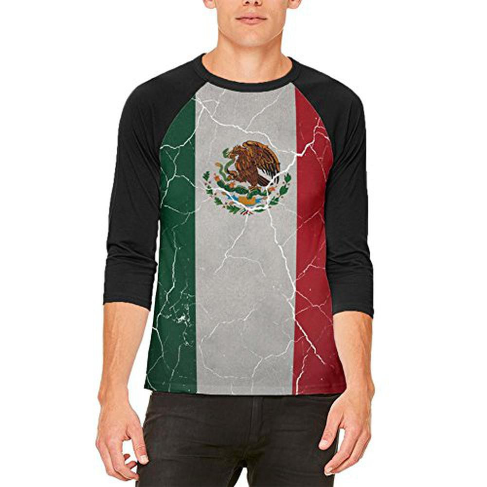 Cinco De Mayo Distressed Mexican Flag Mens Raglan T Shirt Men's Raglans Old Glory   