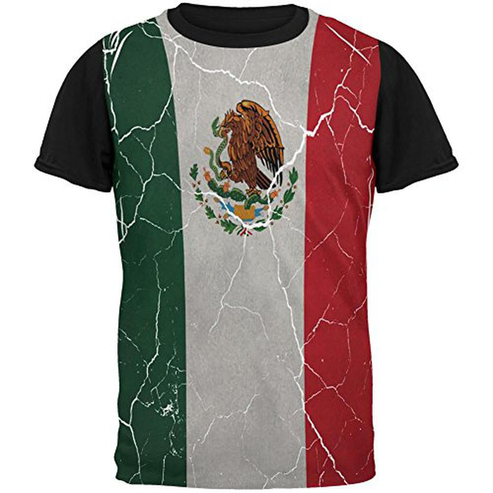 Cinco De Mayo Distressed Mexican Flag All Over Mens Black Back T Shirt Men's T-Shirts Old Glory SM Multi 