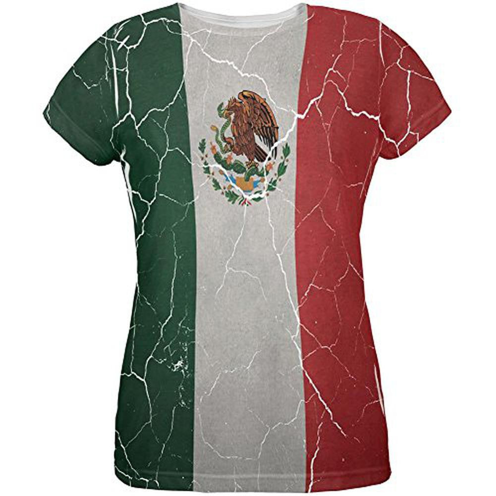 Cinco De Mayo Distressed Mexican Flag All Over Womens T Shirt Women's T-Shirts Old Glory   