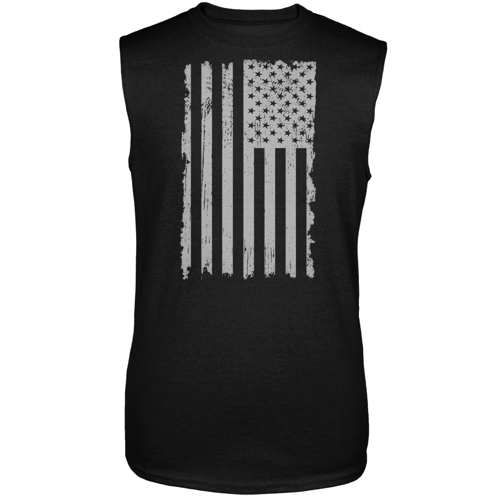 Distressed Grey Vertical American Flag Mens Sleeveless Shirt Men's Sleeveless T-Shirts Old Glory LG Black 