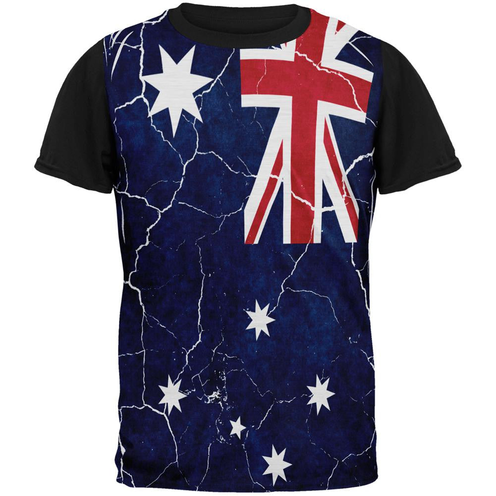 Distressed Australian Flag All Over Mens Black Back T Shirt Men's T-Shirts Old Glory SM Multi 