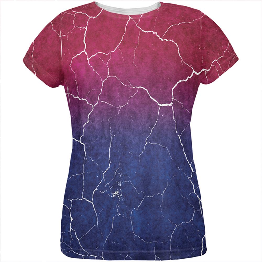 Distressed Bi-Sexual Gradient Flag All Over Womens T Shirt Women's T-Shirts Old Glory 2XL Multi 